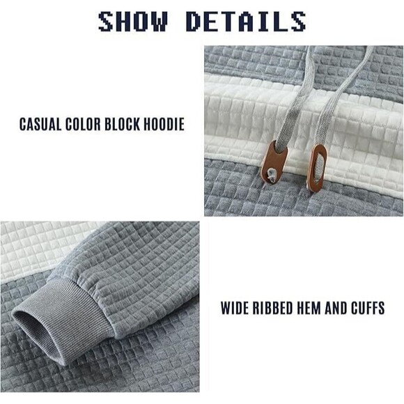 Men’s Sweatshirts Long Sleeve Pullover Patchwork Plaid Jacquard Hoodie Small - Picture 5 of 5